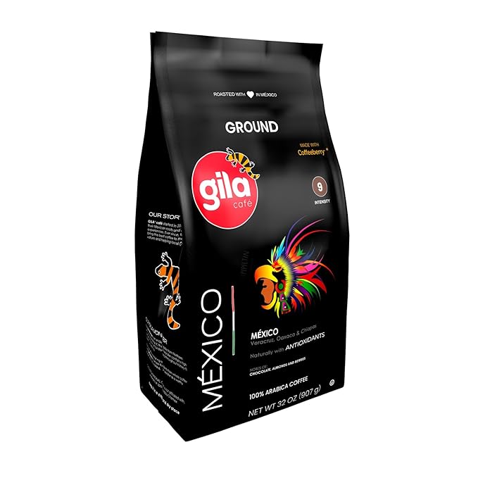 gila café Ground Coffee Medium Roast Mexico 32oz (1-Pack) - 100% Mexican Arabica Bean Coffee Grounds - Made with Coffeeberry - Chocolate, Almonds, Berries Notes