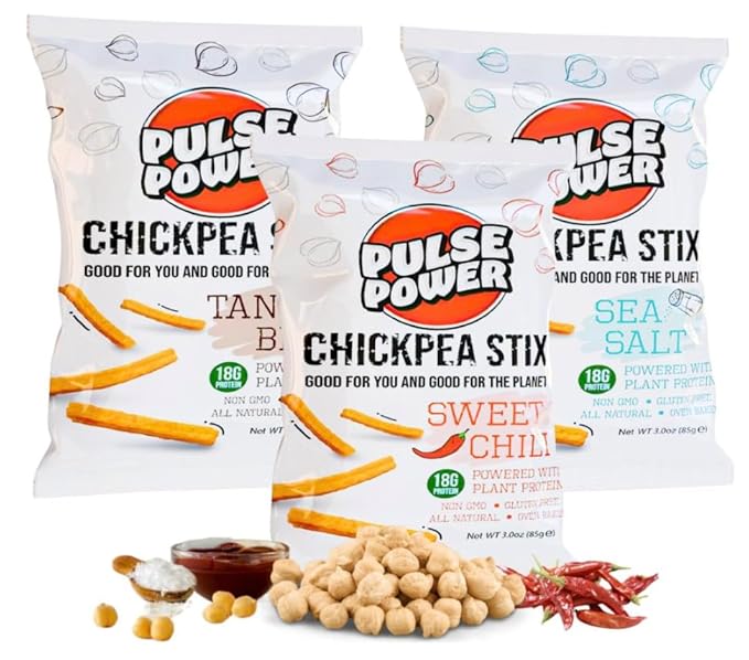 Pulse Power Chickpea Stix - Crunchy Snacks, High Protein, Gluten Free, Non-GMO, Vegan (3 pack, 3 oz) (Variety Pack)