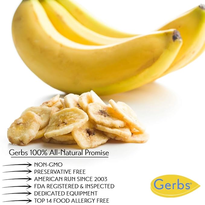 Gerbs Unsweetened Banana Chips 2 lbs. | Unsulfured, No Additives, Resealable Bag | Naturally Crisp & Mildly Sweet | Top 14 Allergen-Free