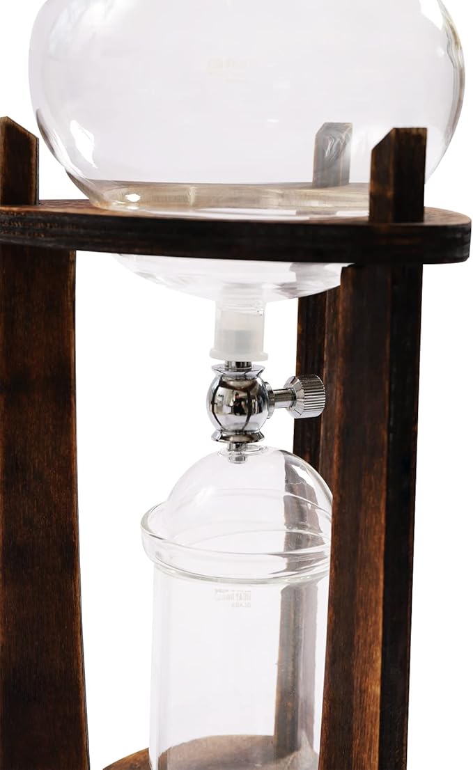 Cold Brew Drip Coffee Maker, 600ml/20.29 Ice Coffee Brewer Machine Cold-Drip Coffee Tower with Glass Container Wood Stand for Home Office