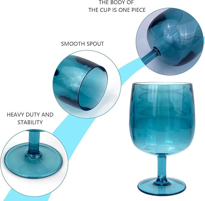 Yalin Set of 6 Unbreakable 12 oz Acrylic Plastic Wine and Water Tumbler Stackable Goblets. (Cyan, 12 oz)