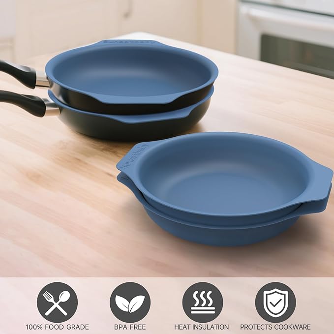 10 Inch Silicone Frying Pan Protectors - Scratch-Proof Stacking Pads for Nonstick Cookware | Reusable, Space-Saving Kitchen Organizers (2 Pack)