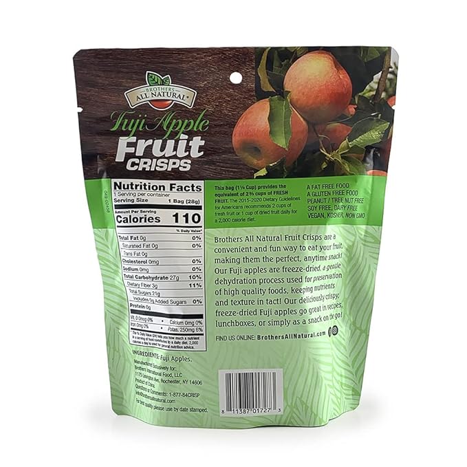 Brothers All Natural Freeze Dried Fruit Crisps, Fuji Apple, 1 Oz (Pack of 8), Made with 100% Fruit, Gluten Free, Soy Free, Vegan, Heathy Snack, Resealable Pouch