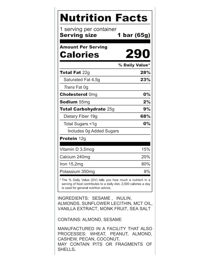 Vital Halva - Original - Sesame Butter Protein Bar (10 Bars, 65g each), Gluten Free, High Fiber, Low Sugar Snack, 12g Protein, 6 Net Carbs
