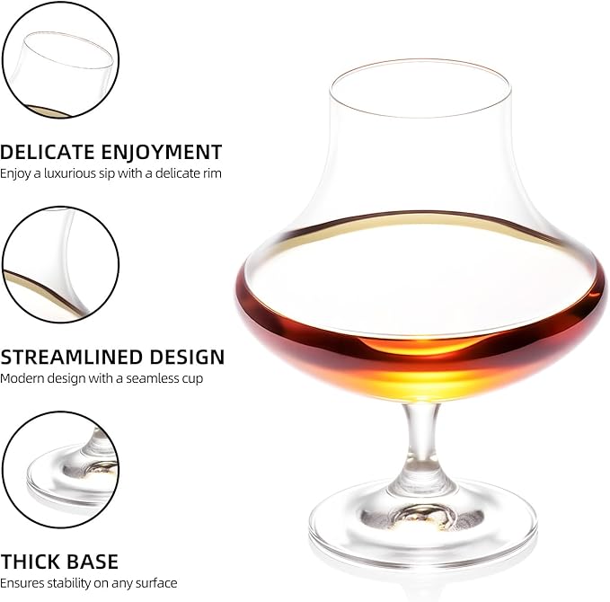 KAMMAK Short Glasses,9.4oz Crystal Cognac Glasses Set of 2, Brandy Glass with Short Stem, Elegant Clear Snifters Glasses Ideal for Outdoor, Wedding, Party, Birthday, Anniversaries, Christmas