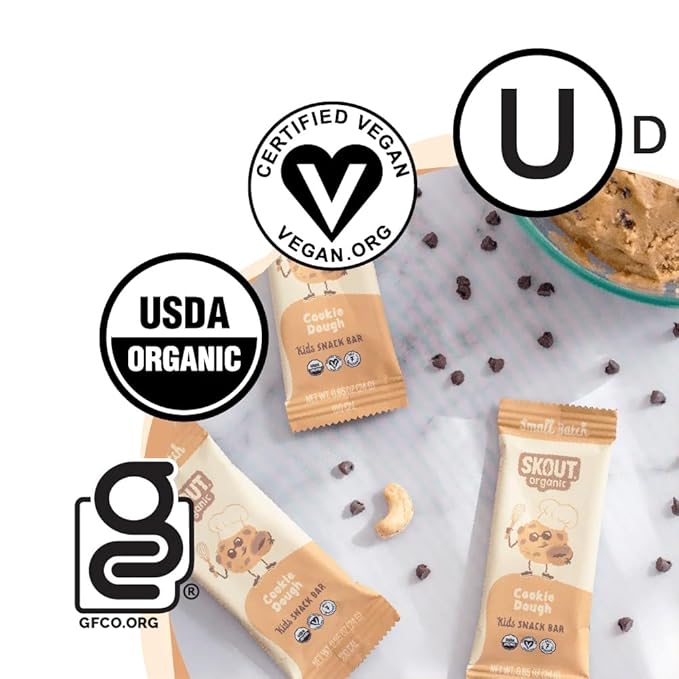 Skout Organic Cookie Dough Kids Snack Bars (18 Pack) | Organic Kids Snack Bars | School Snacks & Lunch Snacks | Vegan & Paleo | Gluten, Dairy, Grain, Peanut Free