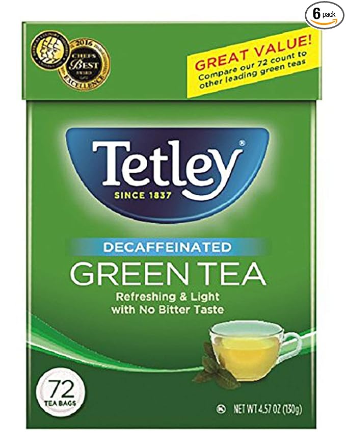 Tetley Natural Decaf Green Tea, Decaffinated Tea, 72 Teabags (Pack of 6), Rainforest Alliance Certified