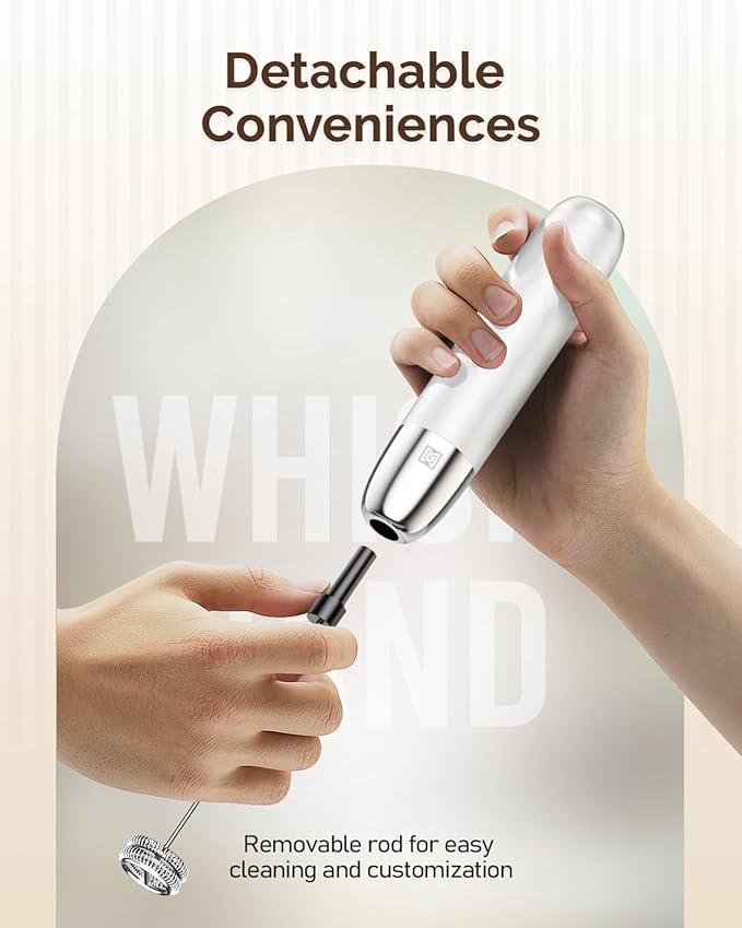 Maestri House Rechargeable Milk Frother, LunaFro Mini Handheld Electric Foam Maker Detachable Stainless Steel Whisk Drink Mixer Foamer Mini Blender for Matcha, Lattes, Cappuccino, No Stand