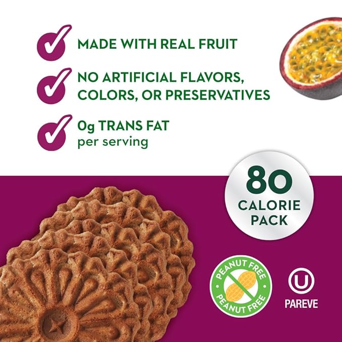 Reko Tea Fusions Waffle Cookies, Earl Grey & Passion Fruit - Individually Wrapped Single Serve Snack Packs - Thin Italian Pizzelles with No Artificial Flavors or Colors - 5 Cookies per Pack, Box of 12
