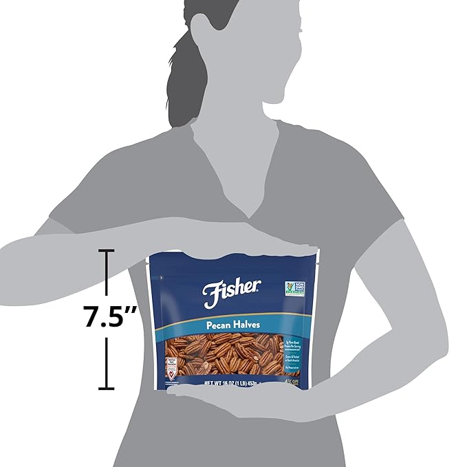 Fisher Chef's Naturals Pecan Halves 1 Lb Resealable Bag, Unsalted Raw Nuts for Cooking, Baking & Snacking, Vegan Protein, Keto Snack, Healthy Snacks for Adults,Gluten Free Raw Pecans Halves