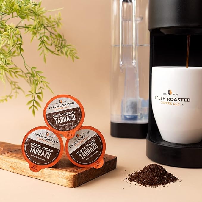 Fresh Roasted Coffee, Costa Rica Tarrazu, Medium Roast, 96 Pods for K Cup Brewers