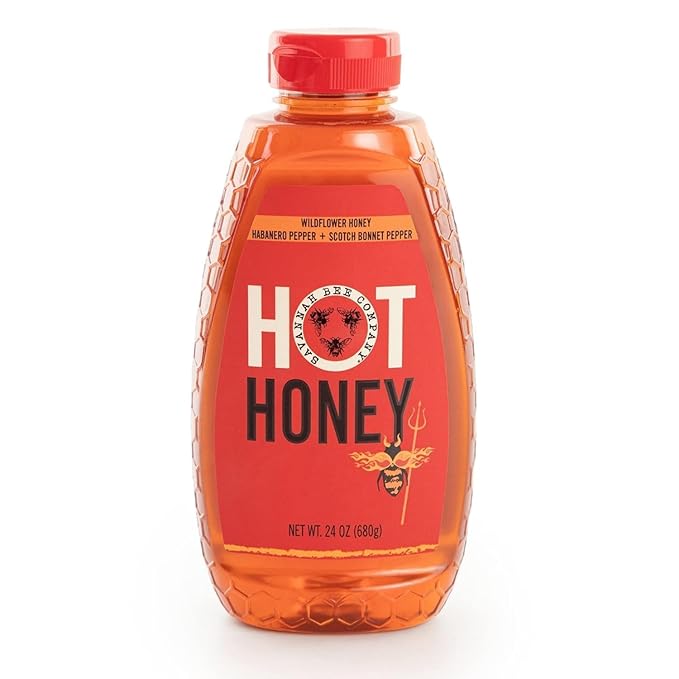 Savannah Bee Company Hot Honey Gluten Free and 100% Pure Honey Infused with Sweet Wildflower - Heat from Scotch Bonnet and Habanero Peppers 24 oz