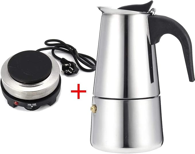 WILL 200450ml Portable Espresso Coffee Maker Moka Pot Stainless Steel with Electric stove Filter Percolator Coffee Brewer Kettle Pot (200ml)