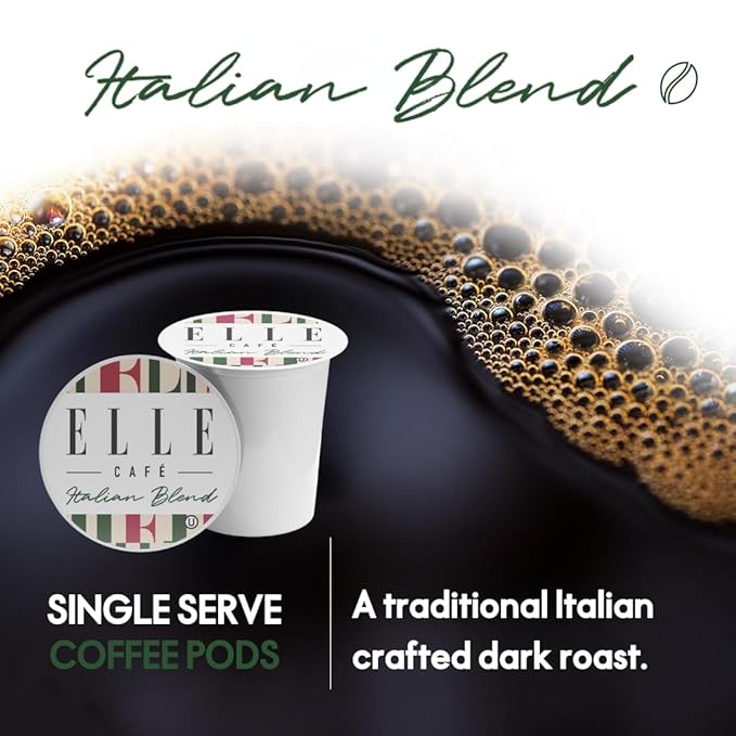 ELLE Café© Italian Blend K-Cup Pods - 72 Count - 100% Arabica Coffee, Flavor Notes of Dried Fruit & Dark Chocolate - Single-Serve Coffee Pods