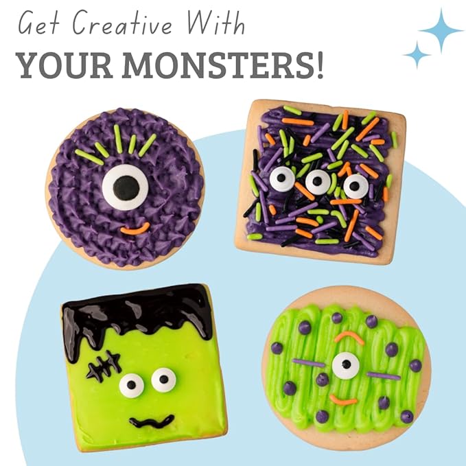 Sweets Indeed Monster Cookie Decorating Kit ??14.59 oz Halloween Cookie Kit with 8 Cookies, 2 Frosting Tubes, 1 Icing Tube, Sprinkles & Candy Eyeballs ??DIY Halloween Decorating Set for Kids & Families