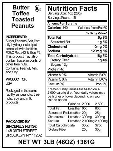 Sincerely Nuts ??Toffee Peanuts | Three Lb. Bag | Deluxe Kosher Snack Food | Healthy Source of Protein, Vitamin & Mineral Nutritional Content | Gluten Free Gourmet Quality Nut
