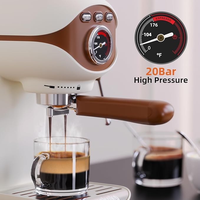 Espresso Coffee Machine, 20 Bar Compact Semi-Automatic Espresso Machine with Milk Frother for home Latte, Cappuccino, White