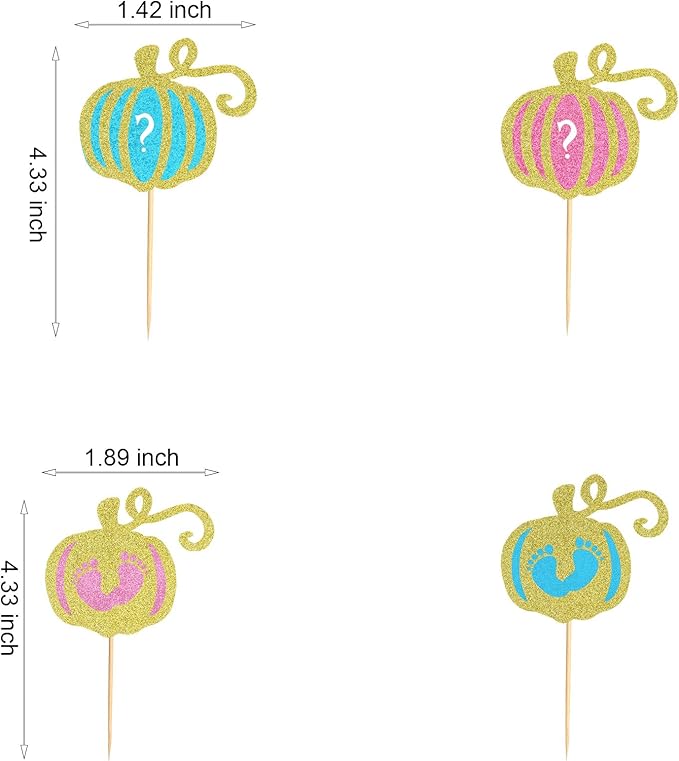 24Pcs Pumpkin Boy or Girl Cupcake Toppers Gender Reveal Cake Topper Pumpkin Cupcake Picks Baby Little Feet Cake Decorations for Fall Theme Baby Shower Kids Birthday Party Supplies