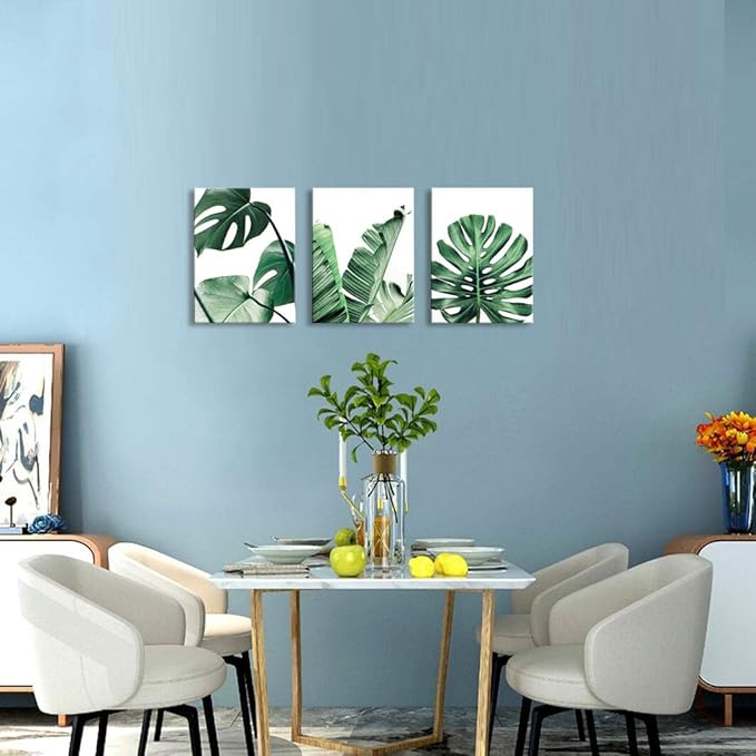 Canvas Wall Art Green Leaf Simple Life Painting Dathroom Wall Decor Monstera Plant 3 Pieces Framed Canvas Pictures Contemporary Watercolor Artwork Ready to Hang for Home Decoration Office Wall Decor