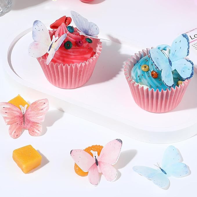 42Pcs Butterfly Cake Topper 3D Butterflies Edible Cupcake Decorations Mixed Color Girl Women Butterfly Wedding Birthday Party Decorations