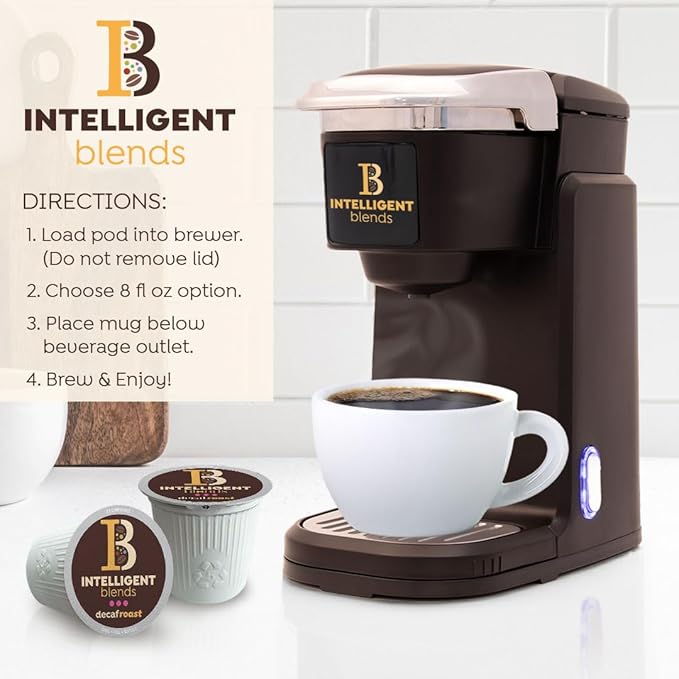 Intelligent Blends Decaf Dark Roast Coffee Pods, 100 ct, Recyclable Single Serve Pods – 100% Arabica Coffee, Compatible with Keurig K Cups Maker