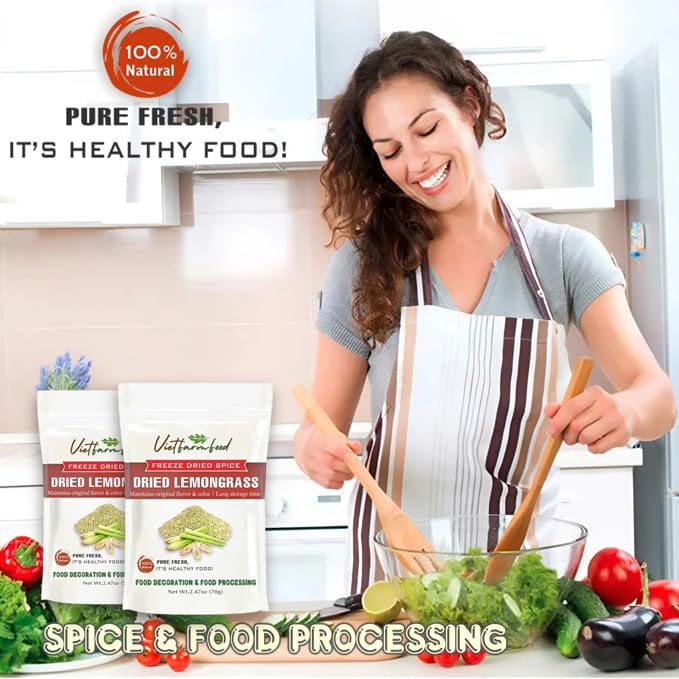 DRIED LEMONGRASS 2.47 Oz (70g) VIETFARMFOOD: Pure, natural freeze-dried spice made from real vegetables and fruits - perfect for enhancing every meal, from cooking, baking, salads, soups, sauces