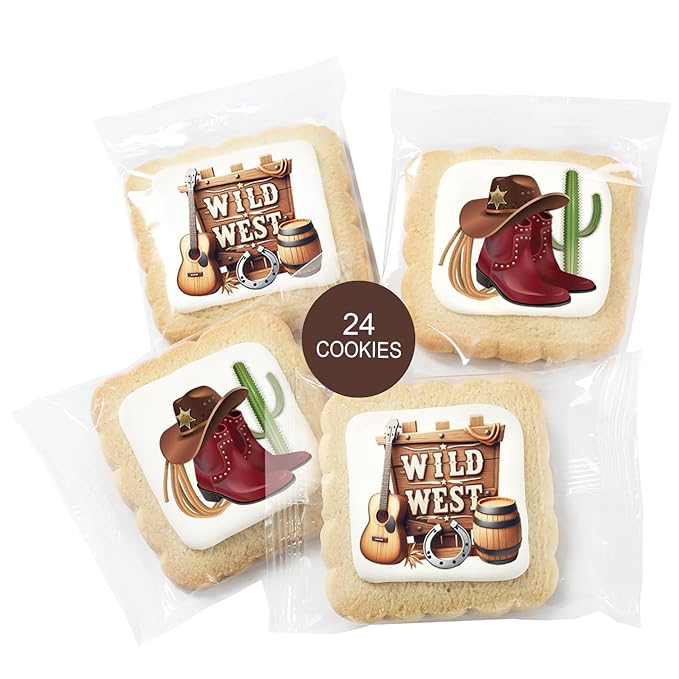 Cowboy Themes Cookies 24 Pack Individually Wrapped | Wild West | Cowboy Hat Western Theme | Cowboy Boots Cactus Cookies