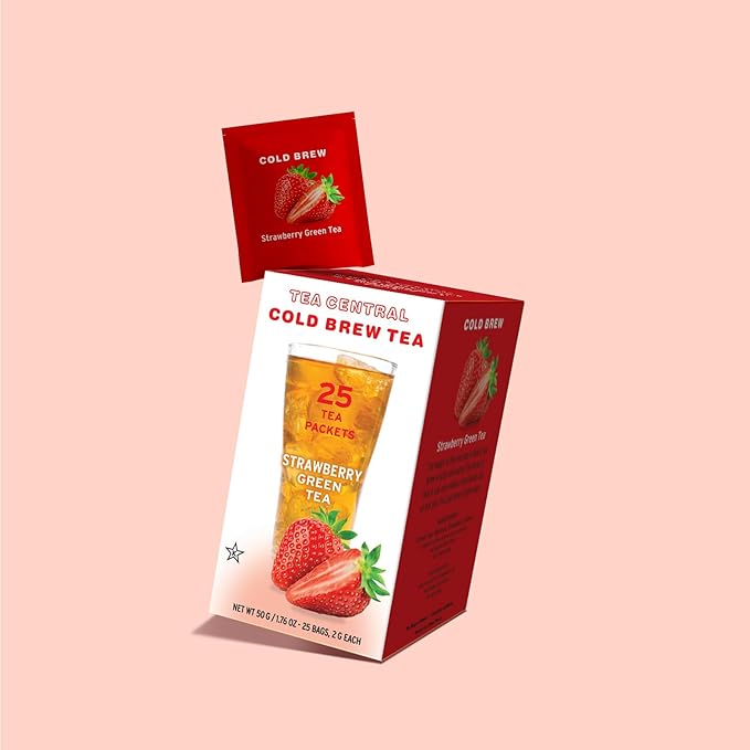 Life Plus Style Gourmet TEA CENTRAL Strawberry Iced Tea with Organic Ceylon Green Tea Natural Refreshing Cold Brew Everyday Wellness Sweet Strawberry Iced Drink 25 Tea Bags