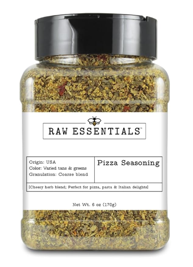 Raw Essentials Pizza Seasoning- Italian Seasoning - Cheesy Herb Blend - Great on Pizza, Pasta and Italian Delights