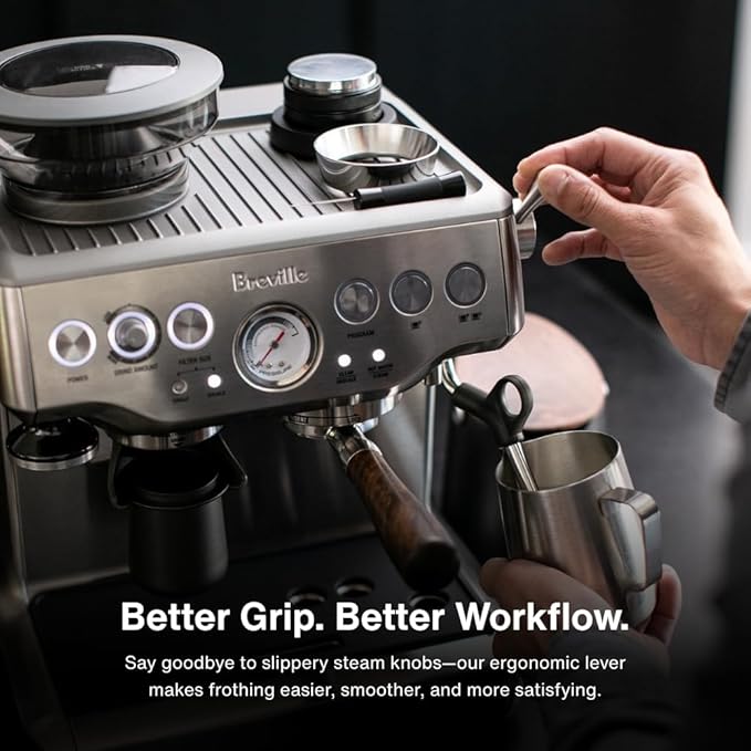 CREMA Coffee Products Replacement Steam Lever for Breville Espresso Machines |Ergonomic Stainless Steel Design|Compatible with Barista Express, Infuser, Barista Pro|Easy Grip|Black/Silver Finish