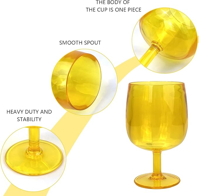 Yalin Set of 6 Unbreakable 12 oz Acrylic Plastic Wine and Water Tumbler Stackable Goblets. (Yellow, 12 oz)