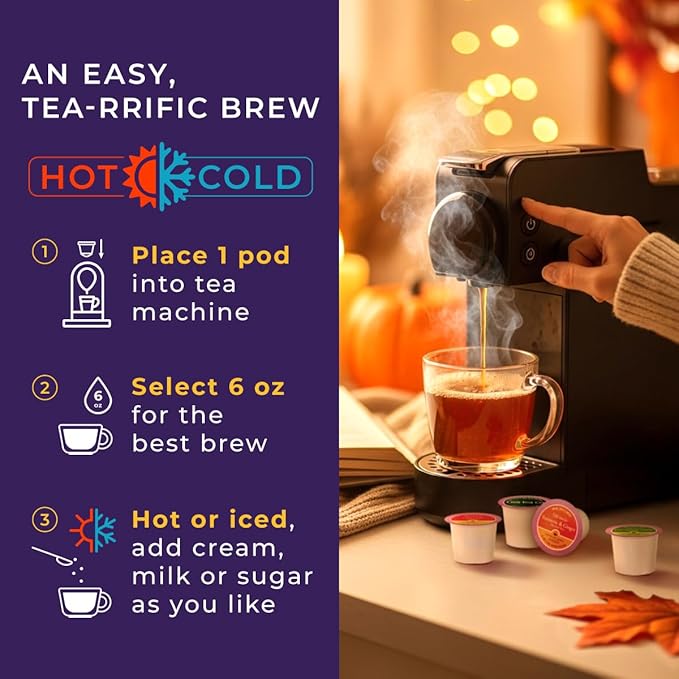 Gya Tea Co Halloween Tea Gift Set (16 Count) - Assorted Tea Pod Variety Pack Sampler With Fall Autumn Flavors - Single Serve Pods for Brewing Machines, Enjoy Hot Or Iced (Pack of 1)