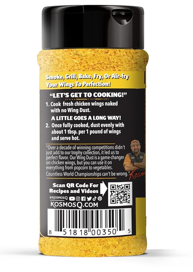 Kosmos Q Lemon Pepper Seasoning Wing Dust, Lemon Pepper Powder Chicken Wing Seasoning For Chicken, Fish, Popcorn & More, Zesty Citrus & Touch of Heat, Dry Rub Dust For Grilling, 5 Oz Shaker Bottle