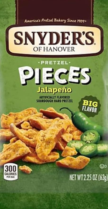Snyder's Pretzels: 3 Variety 9 Pack: 3 Honey Mustard - 3 Buffalo Wings - 3 Jalape챰o Pretzels - 2.25 Ounce - 9 Bag Set