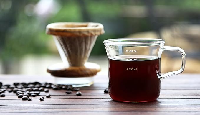 ATHIA Glass Pour Over Coffee Dripper Set, Glass Cone Dripper, Reusable Cloth Filter, Leather Cup Sleeve, Minimal Single Cup SET, for outdoor, office or at home (Olive Wood)