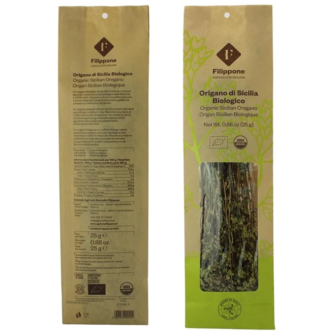 FILIPPONE - Organic Oregano Sprigs, 25 g (0.88 oz), Picked Fresh, Italian Dried Whole Oregano Stems, Freshly Grown in the Mountains of Sicily