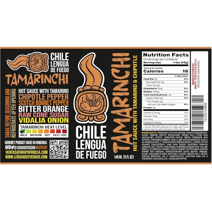 Hot Sauce | Chile Lengua de Fuego (Pack of 3, Tamarinchi) – Mild Tamarind & Chipotle Gourmet Sauce with Citrus & Garlic, Sweet and Smoky Trio
