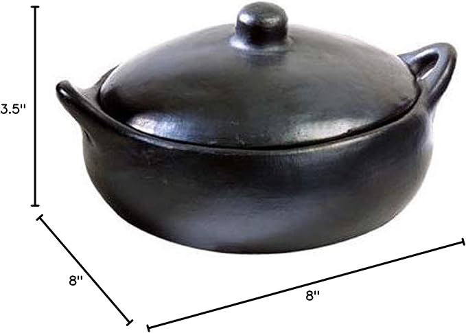 Authentic Chamba Casserole - Elegant Handmade Black Clay Cooking Pot with Cover - Perfect for Soups, Stews, Braises & More - Versatile & Durable - Stovetop Safe - 4.5-Quart Pot