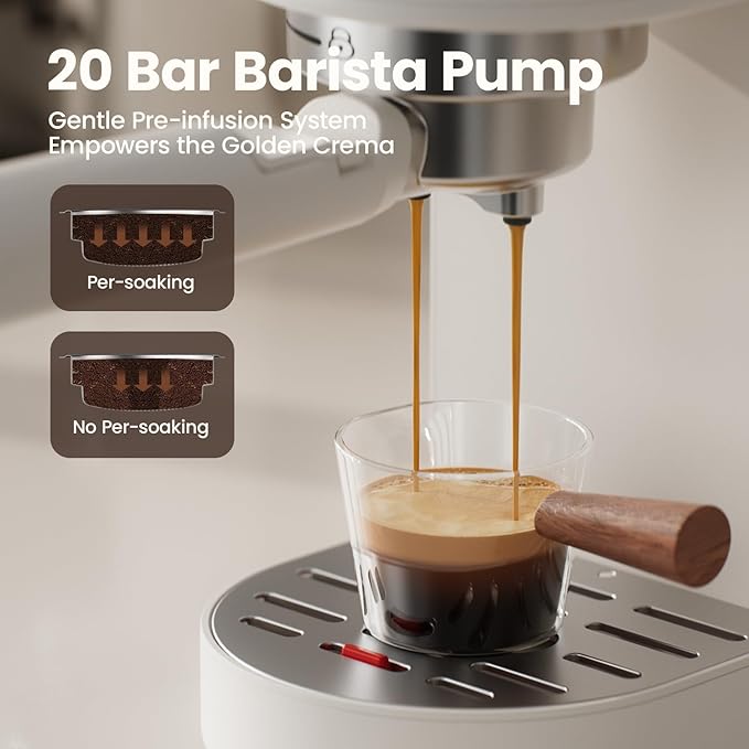 Espresso Machine & Coffee Bean Grinder Combo - 20Bar Coffee Maker with Milk Frother Steam Wand Adjustable 24 Precise Grind Settings, 40s Digital Timer for French Press, Espresso