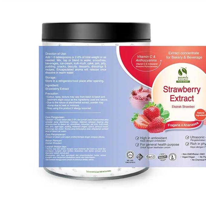 Bionutricia Strawberry Extract Powder 20:1 ??No Sugar Added, Rich in Vitamin C & Antioxidants, Great for Smoothies, Baking & Drinks, Vegan, Non-GMO, 200g (7Oz)