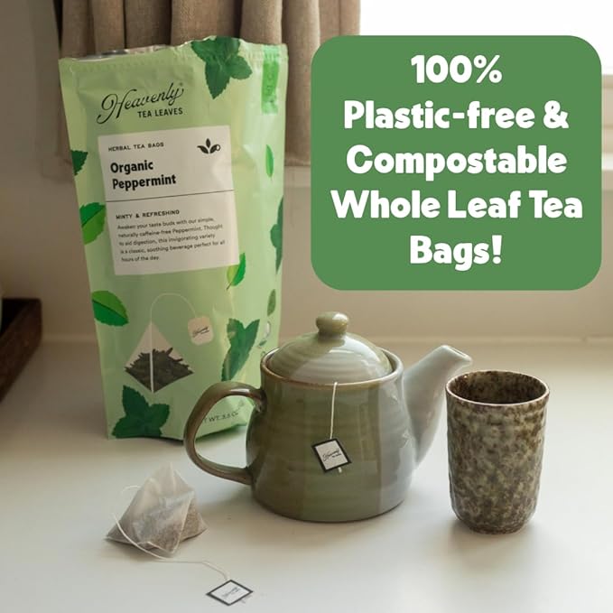 Heavenly Tea Leaves Organic Lemon Ginger (50 Pyramid Tea Bags), 100% Plastic Free, Bulk Compostable Herbal Tea Sachet - Premium Quality, Whole Tea Leaves in a Convenient Tea Bag