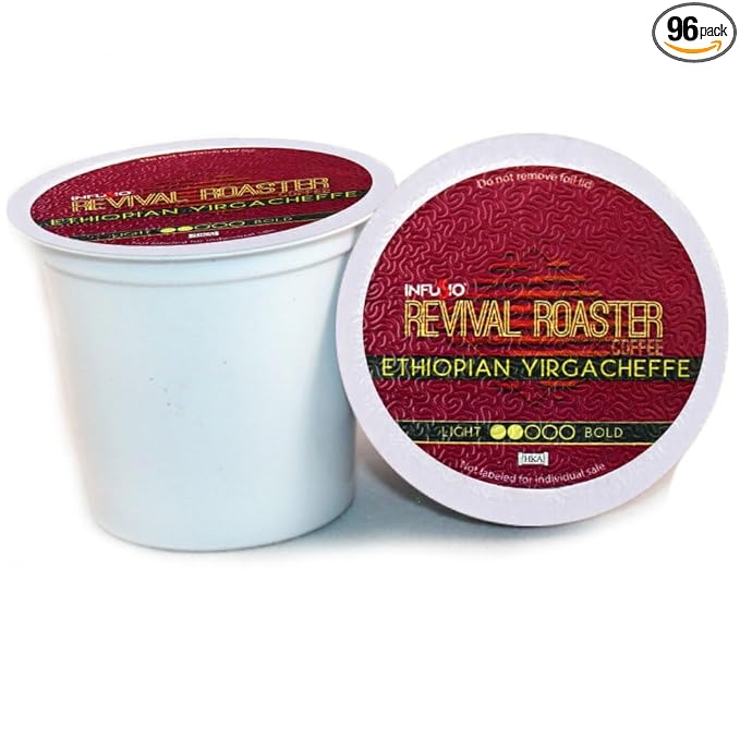 InfuSio Coffee Pods – 96 Count, Ethiopian Yirgacheffe (Light Roast Coffee) Single Serve Coffee Pods for Keurig K Cup® Brewers, Compatible with Keurig 2.0 Brewers
