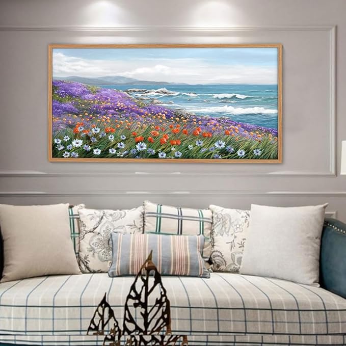 Seascape Painting Wall Art Coastal Picture for Living Room Retro Home Bedroom Decoration Modern Framed Artwork Decor 24x48