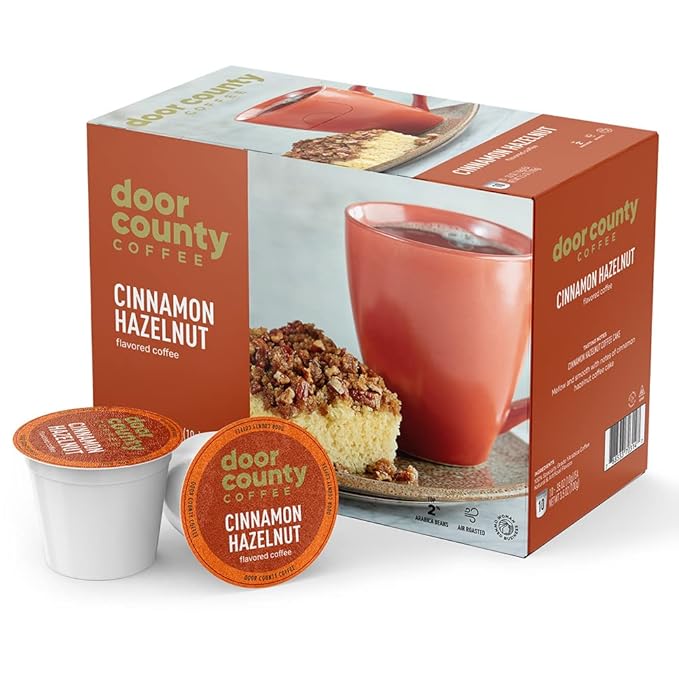 Door County Coffee Cinnamon Hazelnut Flavored Ground | 30 Count Single Serve Cups | Medium Roast | 100% Specialty Arabica | Flavored Gourmet | Cinnamon Hazelnut