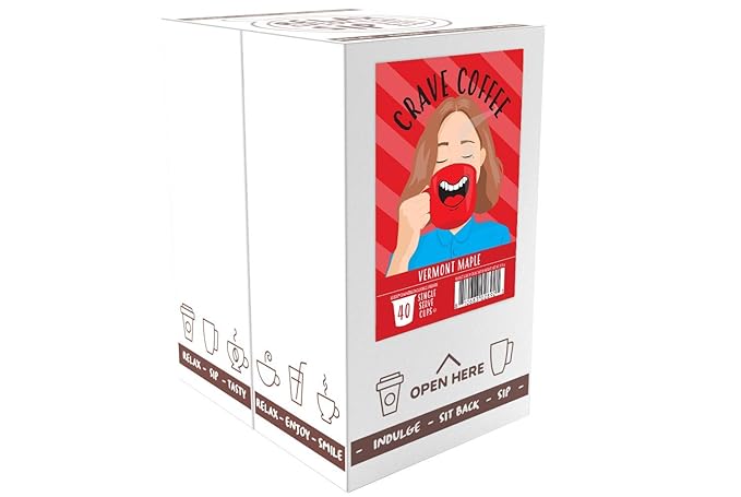 Crave Beverages Flavored Coffee Pods, Compatible with 2 K-Cup Brewers, Vermont Maple, 40 Count