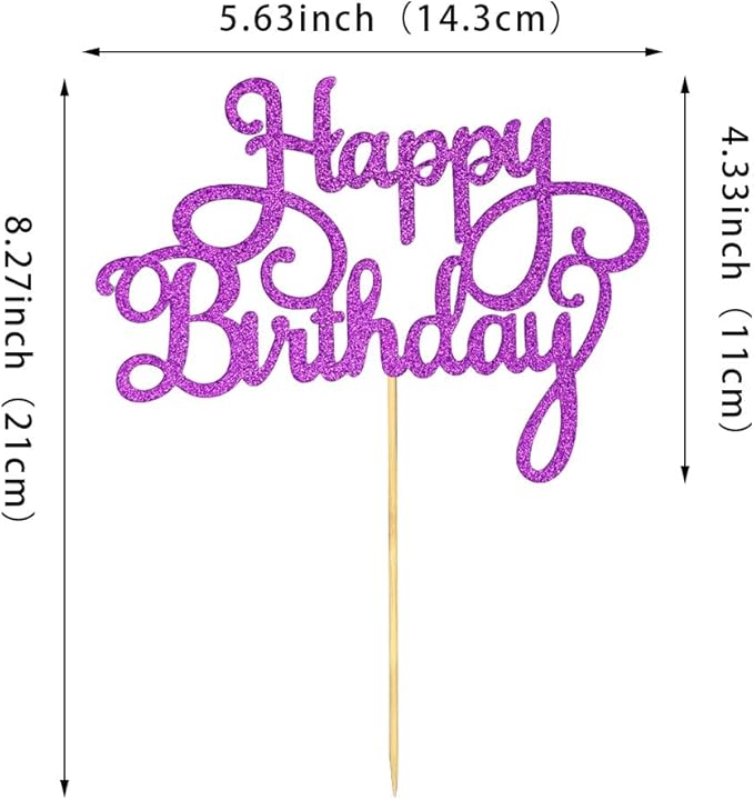 1 PCS Happy Birthday Cake Topper Glitter Purple Anniversary Cake Picks Happy Birthday Cake Decorations for Baby Shower Celebrating Birthday Party Decorations Supplies