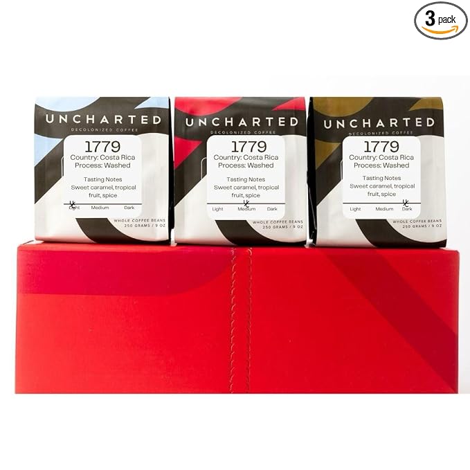 Single-Origin Organic Coffee Beans Gift Box, Light, Medium or Dark Roast Organic Whole Bean Coffee, 3 Pack Explorer, 1779 Costa Rica by Uncharted Coffee