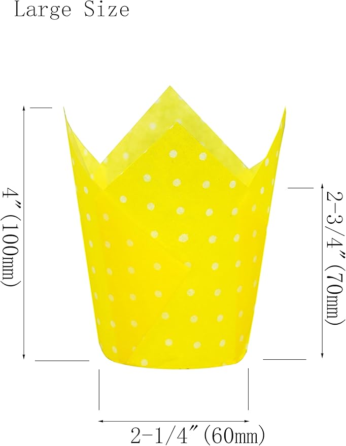 Large Muffin Greaseproof paper Baking cupcake cups, 2-1/4" x 4" Yellow printed with Polka Dot Tulip Baking Cup(Large) (125pcs)