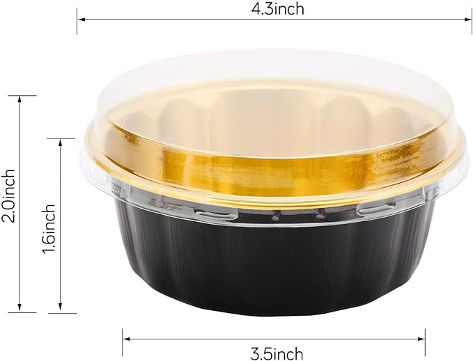 Beasea Disposable Ramekins 8oz, 100 Pack Black Gold Aluminum Foil Cups with Lids, Disposable Creme Brulee Muffin Cupcake Baking Cup Mini Pudding Cups for Party Wedding Birthday