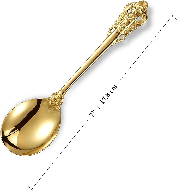 KEAWELL Gorgeous Round Soup Spoon, Set of 4, 18/10 Stainless Steel, Luxury Bouillon Spoon, Dishwasher Safe, Fine Mirror Polished (Gold)